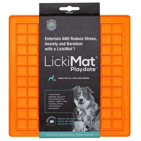 LickiMat Classic Playdate - mata do lizania dla psa, miękka, wzór KRATKA - pomarańczowa LickiMat Classic Playdate - mata do lizania dla psa, miękka, wzór KRATKA - pomarańczowa