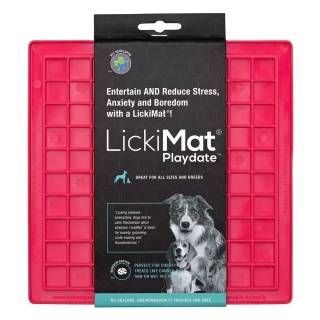LickiMat Classic Playdate - mata do lizania dla psa, miękka, wzór KRATKA - różowa
