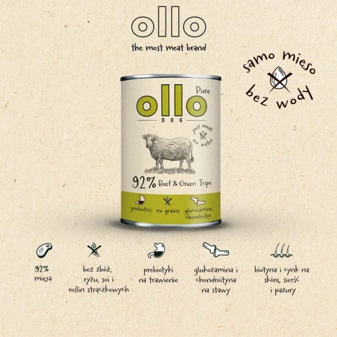 Ollo Pure -Wołowina i Zielone Żwacze 850g Ollo Pure -Wołowina i Zielone Żwacze 850g