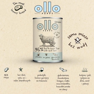 Ollo Umami PUPPY - Wołowina & Zielone Żwacze z kaczą wątróbką - dla szczeniąt 850g