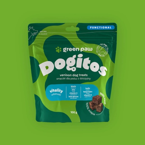 Green Paw - Smaczki funkcjonalne poprawiające witalność z 100% dziczyzny - Dogitos Vitality