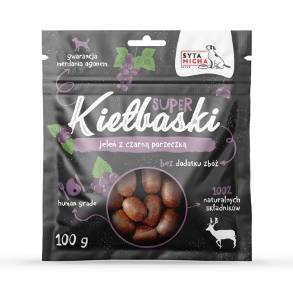 SYTA MICHA - Super kiełbaski dla psa jeleniem i czarną porzeczką 100g