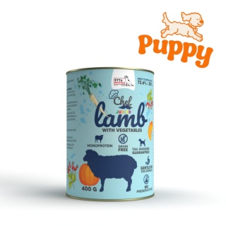 Syta Micha CHEF JUNIOR - Mokra karma Jagnięcina z warzywami dla szczeniąt 400g