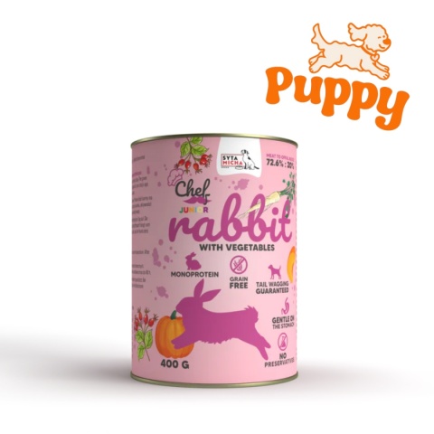 Syta Micha CHEF JUNIOR - Mokra karma Królik z warzywami dla szczeniąt 400g