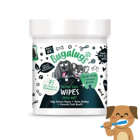 Bugalugs Dental Care Wipes 75szt. - chusteczki do zębów dla psa i kota, bez szczotkowania