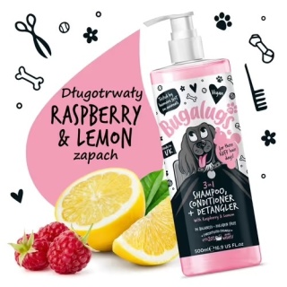 Bugalugs - 3w1 szampon, odżywka i rozkołtuniacz dla psa, o zapachu maliny z cytryną - 3in1 Shampoo Conditioner & Detangler