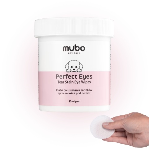 Mubo Perfect Eye Tear Stain Eye Wipes 80szt. - Płatki do usuwania zacieków i przebarwień pod oczami psa i kota