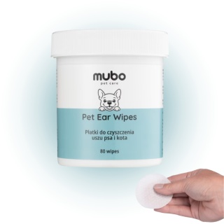 Mubo Pet Ear Wipes 80szt. - jednorazowe płatki do uszu psa i kota, nasączone płynem czyszczącym